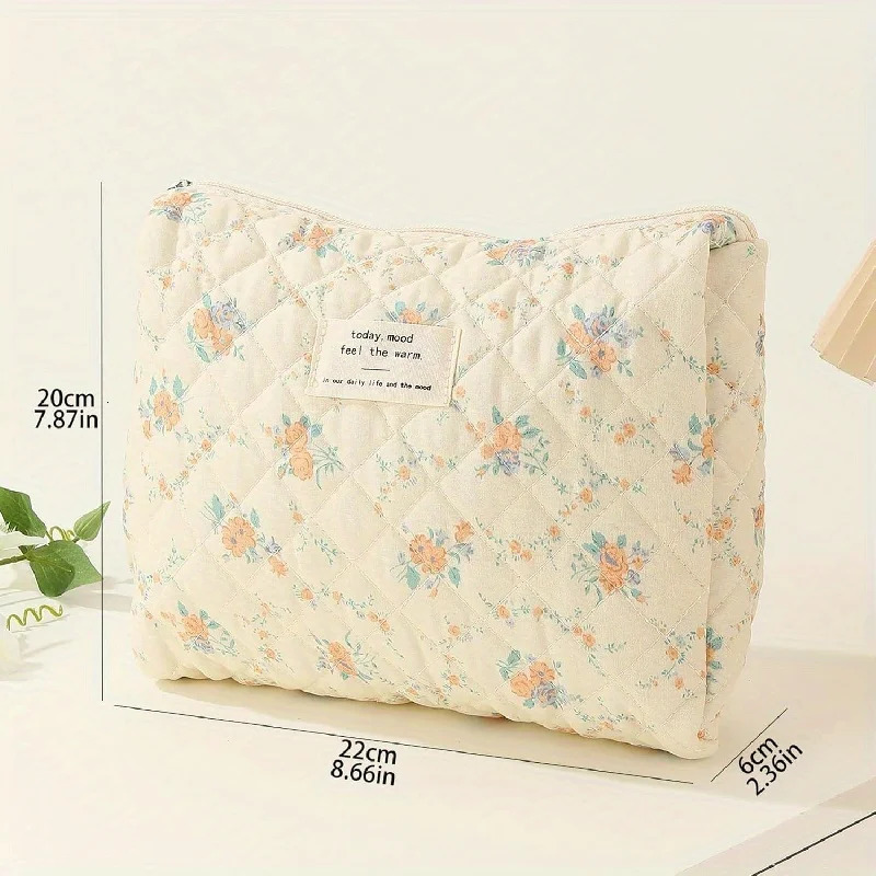 Ship from US 3Pcsset Cotton Quilted Makeup Bag Travel Cosmetic With Zipper Coquette Pouch Large Cute Aesthetic Floral Toiletry 250227FBB