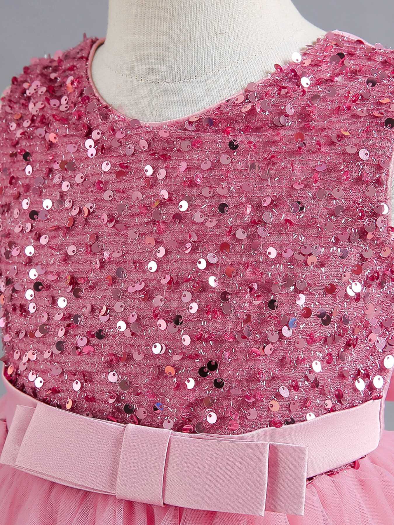 Girl's Dresses Pink KId Sequin Sleeveless Ball Dress Girl fluffy Princess Dress Birthday Party Evening Ceremony Stage Performance Dress Y250227GK