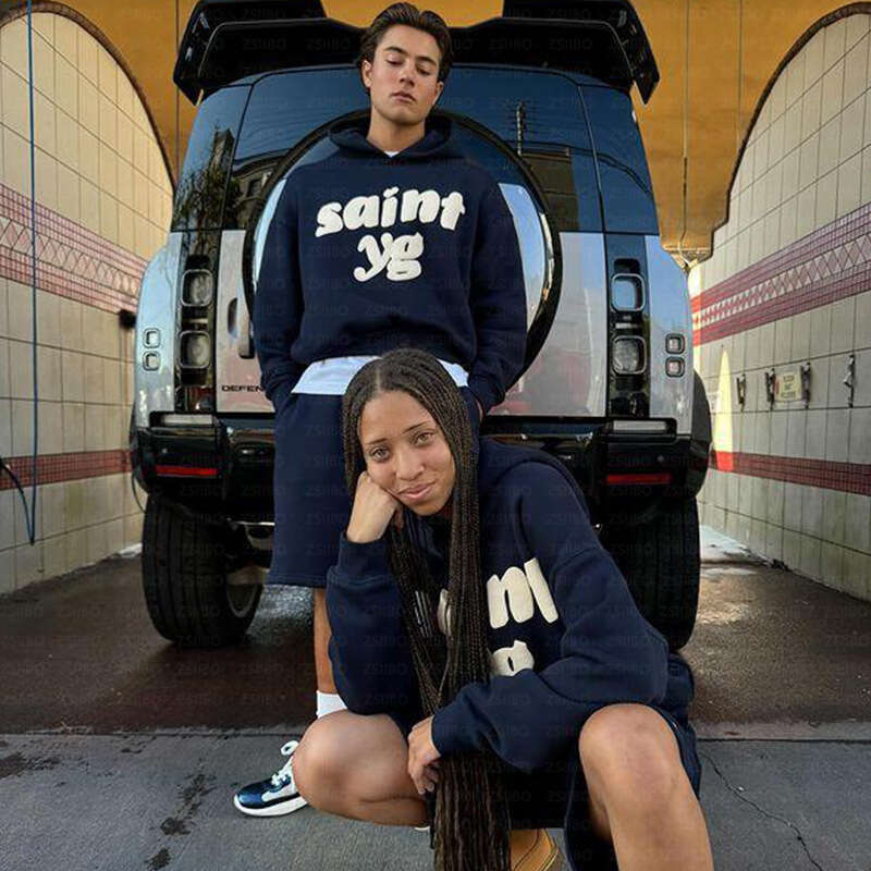 New autumn and winter hoodie set with fashionable INS style letter printed long sleeved pullover hooded sweatshirt