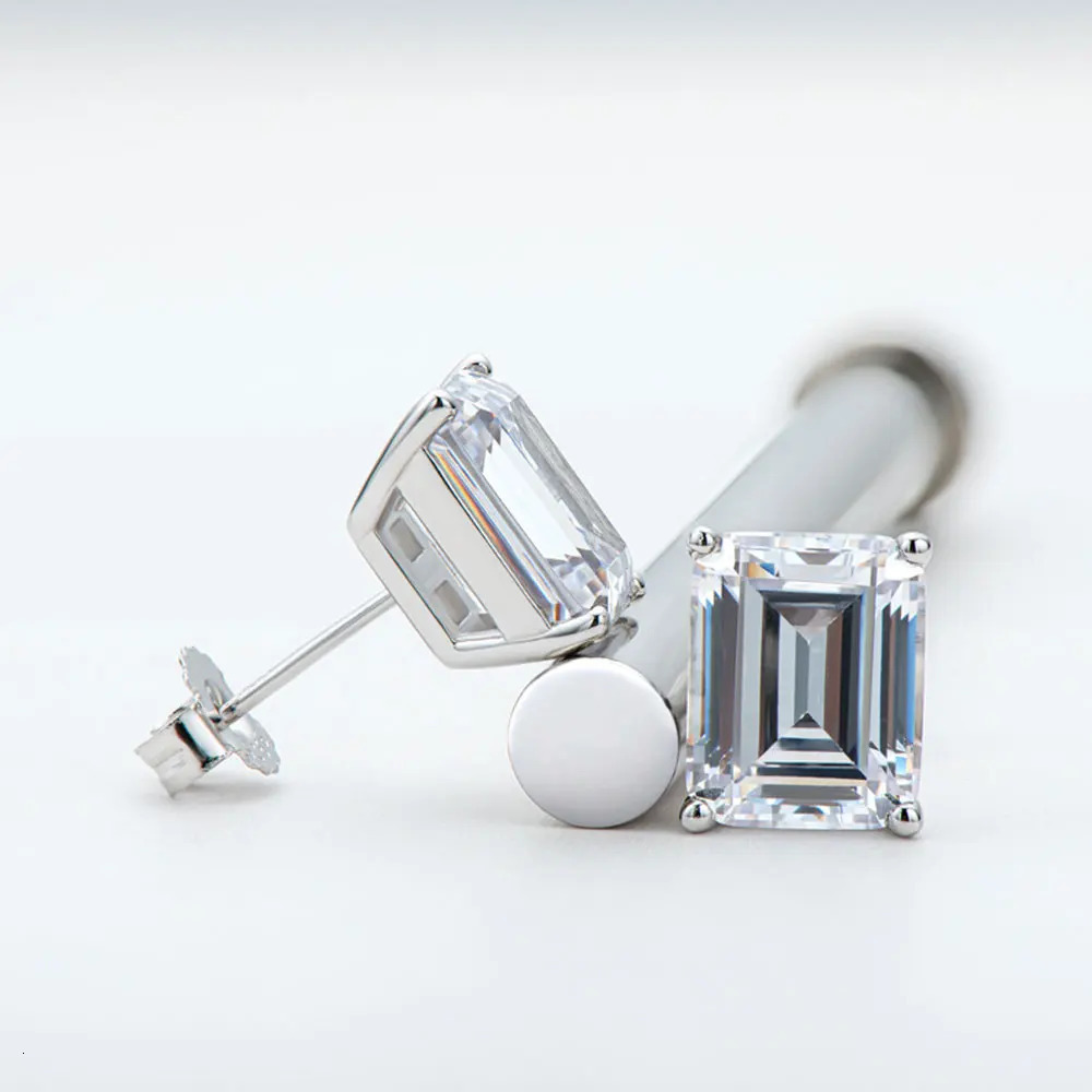 KNOBSPIN D VVS1 Emerald Cut Earring s925 Sterling Sliver Plated with 18k White Gold Earrings for Women Fine Jewelry 250222