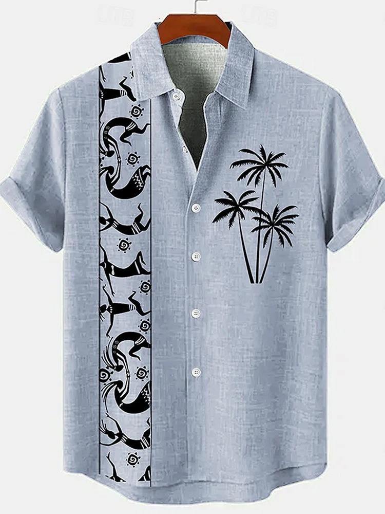 Summer Street Everyday Mens Casual Shirt Pool Beach Party Hawaiian Vintage Style Tribal Print Shortsleeved 250226
