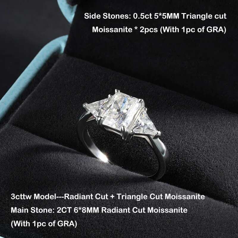 EWYA 3cttw Radiant Cut D Color VVS Moissanite Dia Ring Band For Women Sier GRA Certified Wedding Bridal Rings Gift