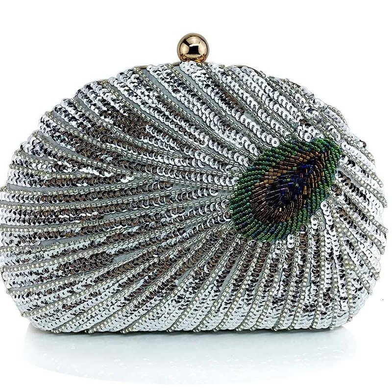 y Peacock Beading Evening Bags Glitter Sequins Wedding Handbags Fashion Women Party Chain Crossbody Shoulder 250226
