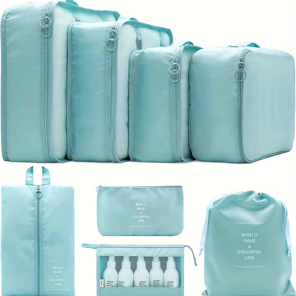 Ship from US 8pcs Luggage Packing Organizer Set Dacron Lightweight Cosmetic Cubes Clothing Underwear Shoes Bag Back To School Supp 250227FBB
