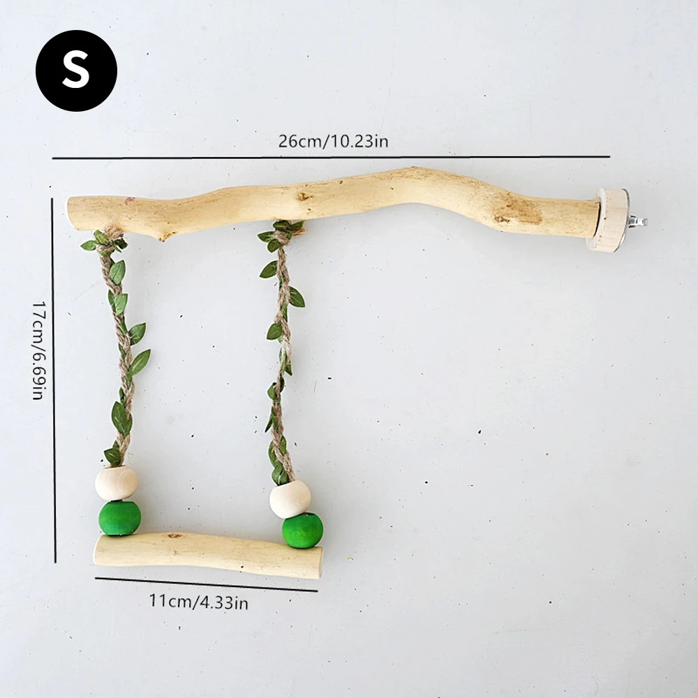 Wood Parrot Stand Pole Double Layer Swing Toy for Bird Tiger Skin Claw Grinding Beak Grinding Stand Pole Bird Cage Accessories 250226