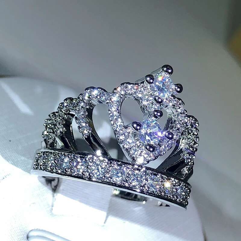 sier Fancy Crown Women Ring Best Anniversary Girl Gift Elegant Female Dance Party Trendy Jewelry Rings Wholesale