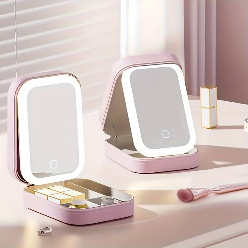 Ship from US Travel makeup bag with LED lights mirror large capacity box portable travel Acce 250227FBB