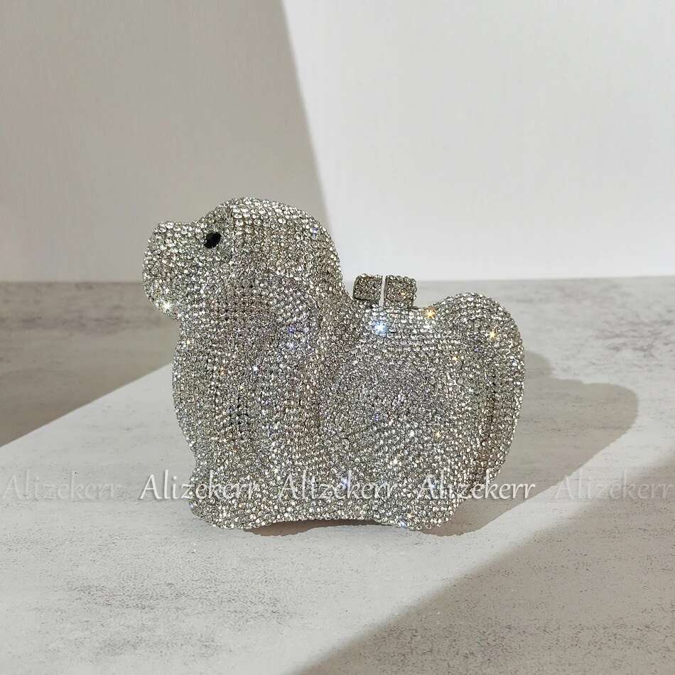 Alizekerr Dog Shaped Crystal Evening Bags Women Gorgeous Boutique Unique Rhie Purses And Handbags Wedding Party