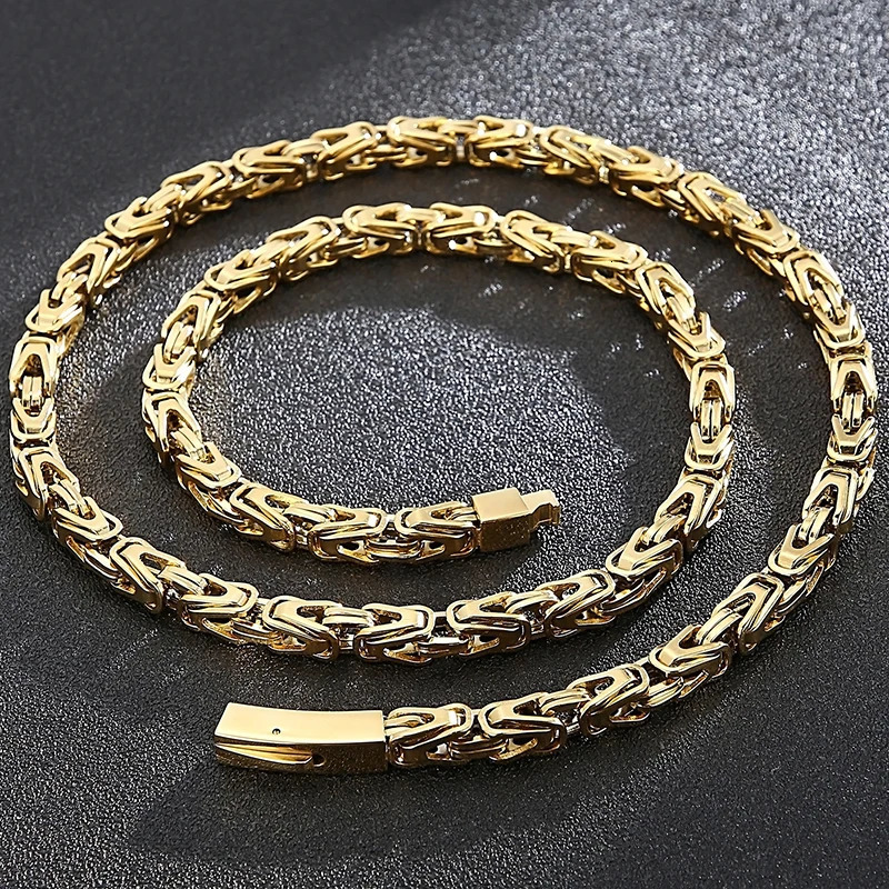 50-65CM 25.5 6MM Chain Necklace Choker for Men Gold Color Stainless Steel Mens Necklaces Friends Christmas Gifts 250227