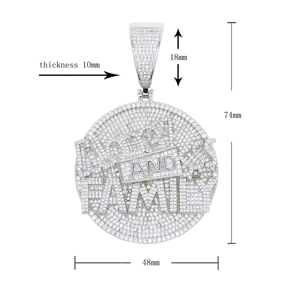 Iced Out Bling Letter Money And Family Pendant Necklace Gold Color Cubic Zirconia Round Dimensional Charm Men Hip Hop Jewelry 250227