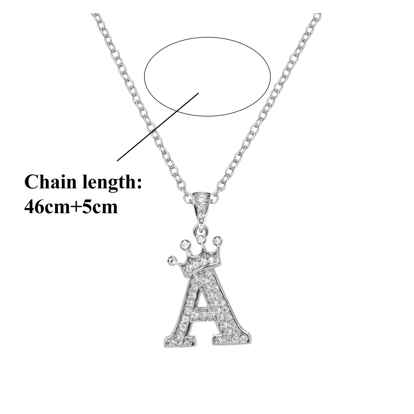Stainless Steel Cubic Zirconia Name Crown Letter Pendant Necklace For Women Hip Hop Punk Girl Alphabet Fashion Jewelry 250227