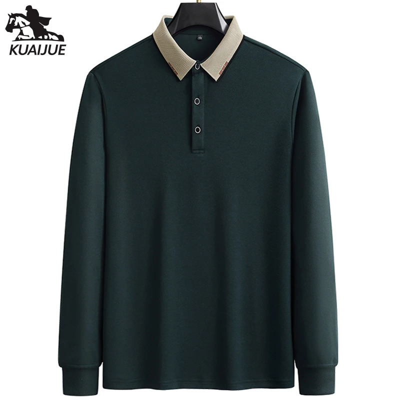 polo shirt men M-7XL 8XL 9XL autumn Mens Long sleeve polo shirt Solid color Middle age business casual mens polo shirt A92 250224
