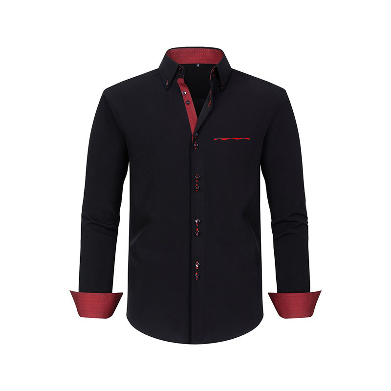 Men's Color blocking Shirts Business slim fit versatile all season four sided elastic non ironing men's long sleeved shirt silky vert