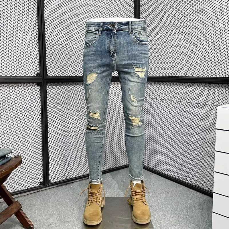 New Arrival 2024 European Style Boyfriend Designer Mens Slim Casual Washed Jeans Luxury Denim Jeans Pants Full Length Trousers X250227