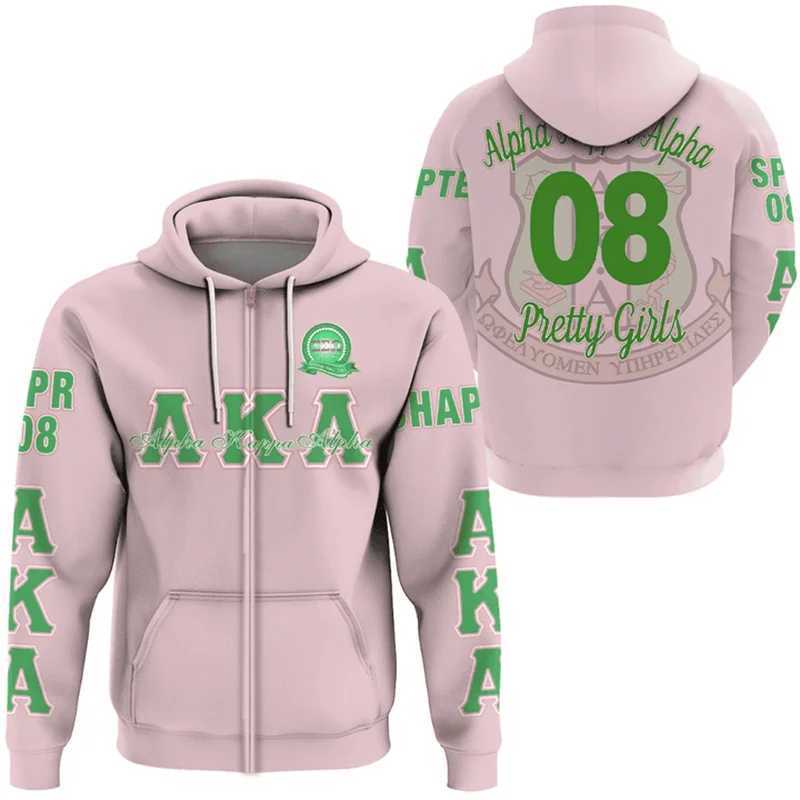 AKA 1908 Sorority Pullover Zip Up Hoodies For Women 3d Printed Casual Oversized Personity Anniversary Sweatshirts Womens Coat X250227