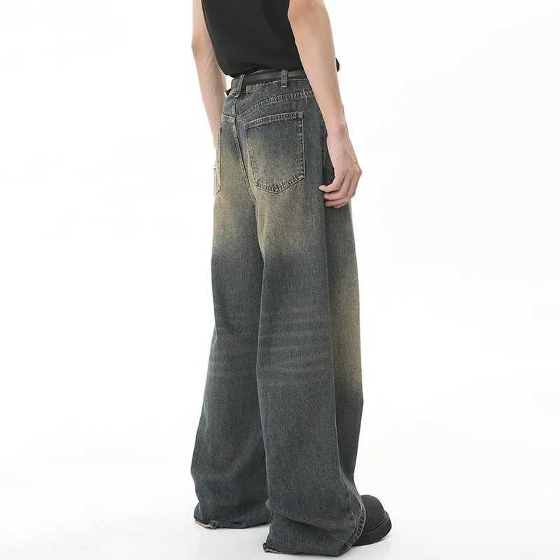 New mens and womens retro Hong Kong style loose wide leg mop jeans X250227