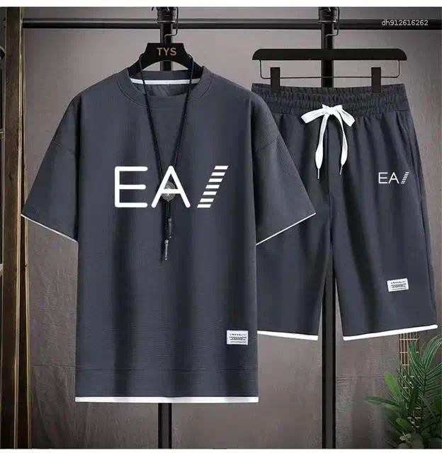 Men's Tracksuits Summer Breathable Waffle Set Crewneck Short Sleeve Track Shorts Two-piece Printed With Letters EA1