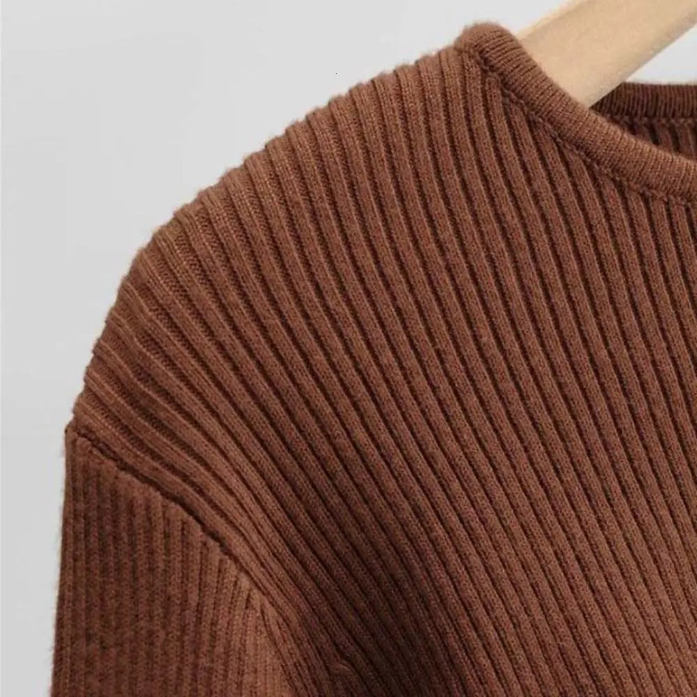 Slim Knit Long Sleeve Crop Top Solid Color Harajuku Oneck Knitted Tshirt Thin Streetwear Cropped Sweaters Pullovers 250225