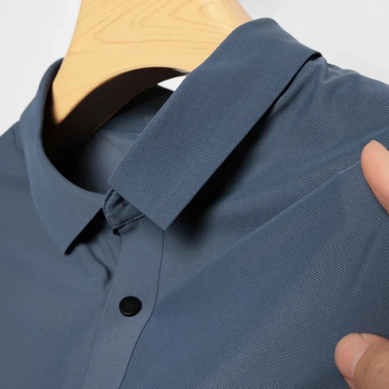 10 Color Polo Shirt Mens Thin Ice Silk Short Sleeves Business Casual Breathable Lapel Polo Shirt Male Clothing 250225