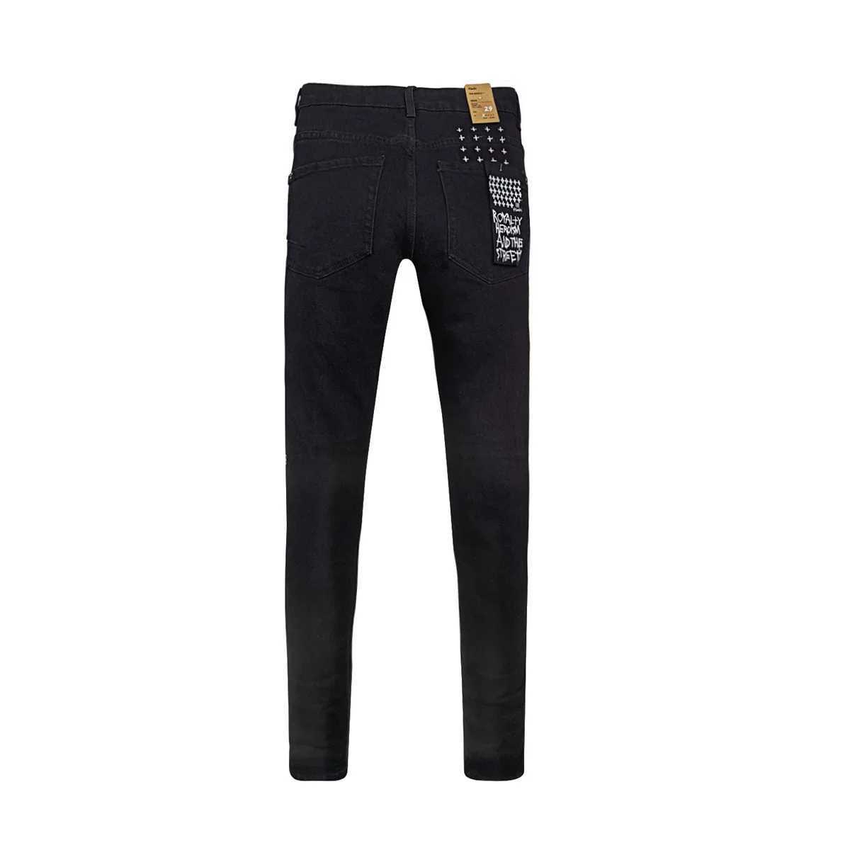 Cross Jeans Men fashion American High Street Black Casual letter embroidery Pants Stretch Skinny Ripped Frayed Jeans X250227