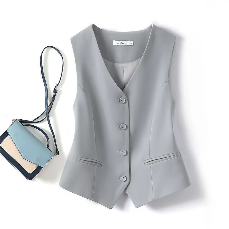 #0723 Black Gray White Short Blazer Vest Women Single Breasted Office Coat Thin Female Outerwear Spring Summer 250226