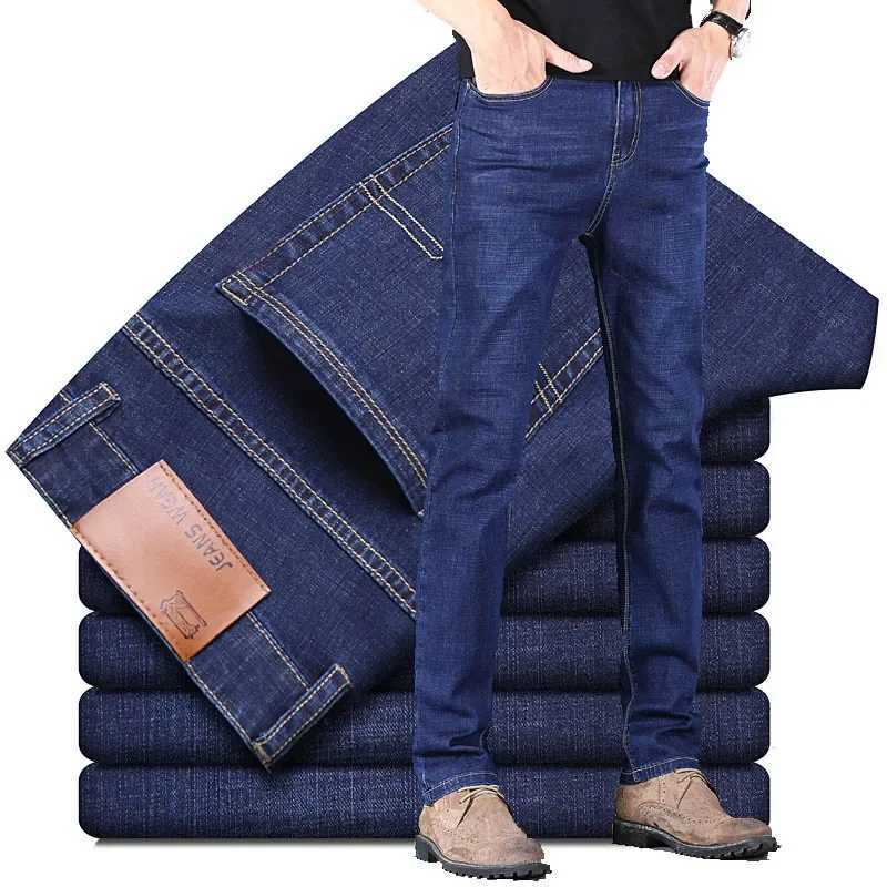 2025 New Stretch Jeans Mens Regular Classic Business Slim Trousers Black Blue Straight Male Brand Clothing Pants Size 28-40 X250227