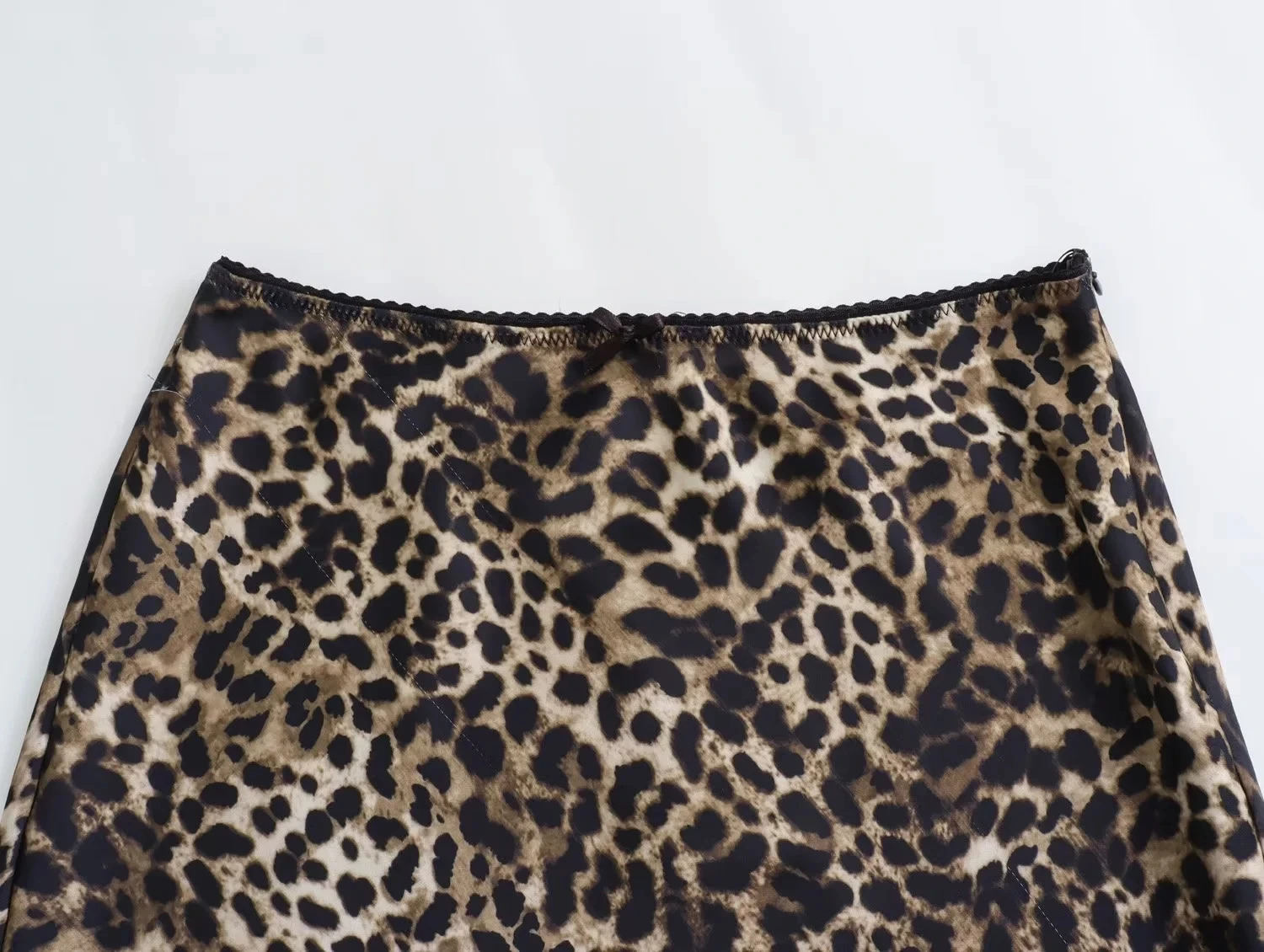 TRAF Skirts Woman Leopard Print Midi Skirt High Waist Vintage Long Skirts For Women Bow Fall Satin Skirt Elegant Womens Skirts 250224