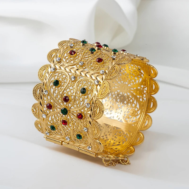 Fashion Moroccan Style Rhinestone Wide Bracelet Retro Bracelet Jewelry Algerian womens metal Jewelry Brooches Wedding Gifts 250227