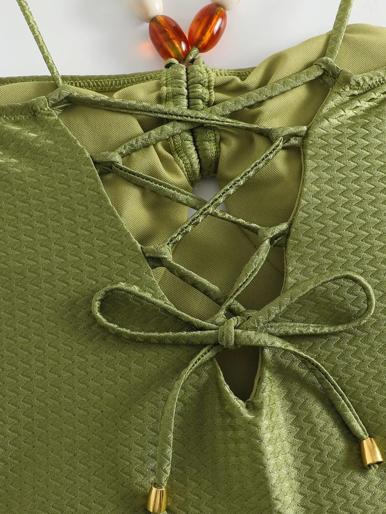 Womens one-piece swimsuit multicolor openwork gemstone strap bikini French two-piece dress swimsuit 250226