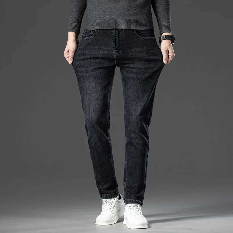 2024 Autumn New Mens Business Jeans High Elasticity Straight Denim Trousers Mens Pants Work Clothes Haze Blue Black Gray Brand X250227