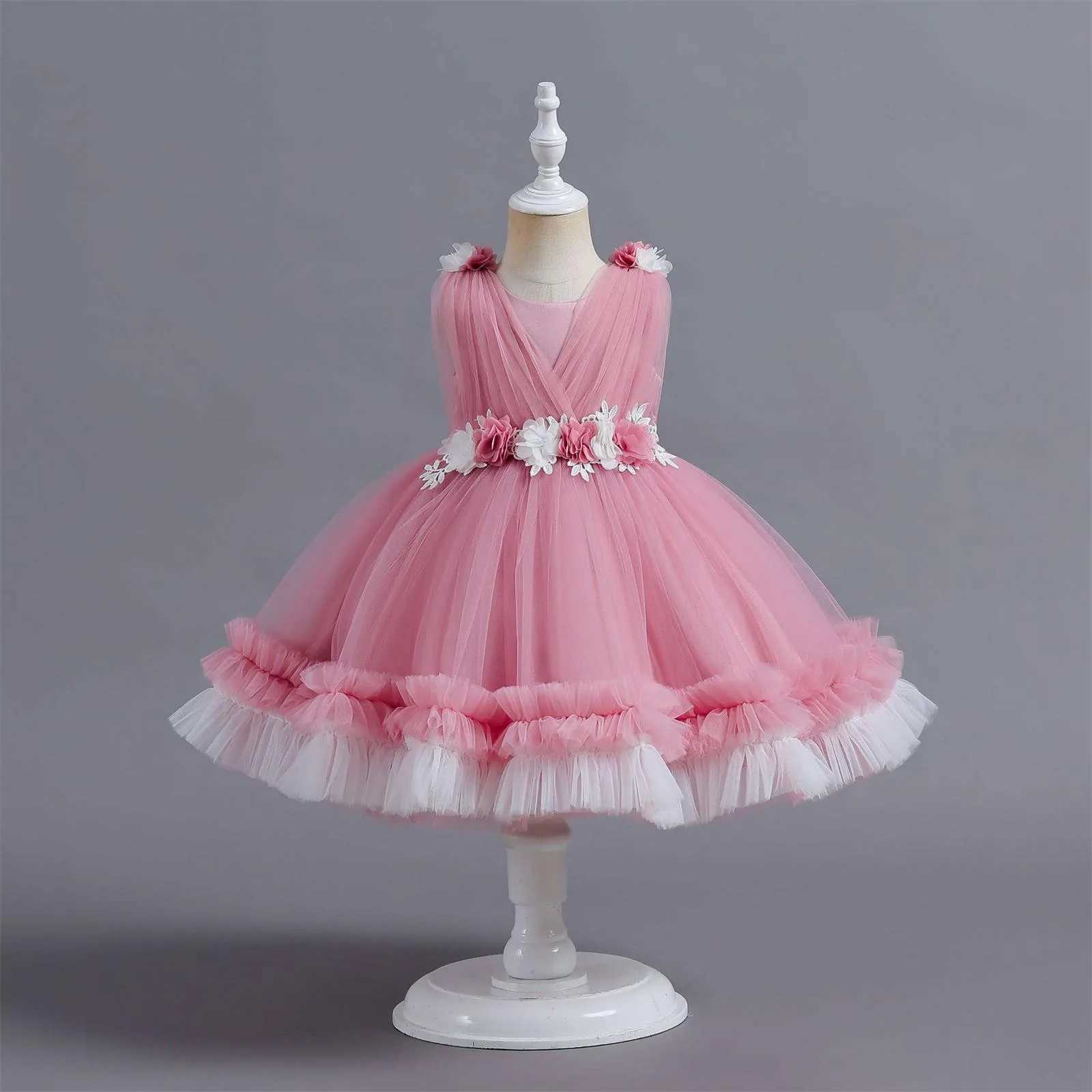 Girl's Dresses Sweet Princess Dress Flower Girls First Birthday Baby First Dress New Childrens Dresses Puffy Sleeveless Lace Cake Dresses Y250227