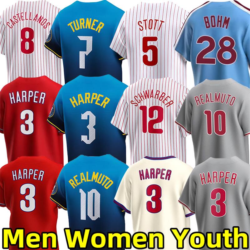 phillie Baseball Jerseys Harper Trea Turner Alec Bohm Realmuto Aaron Nola Max Kepler Nick Castellanos Kyle Schwarber Zack Wheeler Bryson Stott Mike Schmidt Jersey