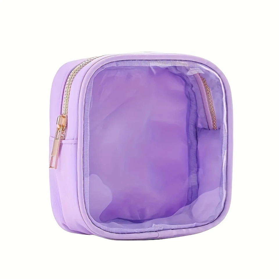 Ship from US Transparent mini makeup bag small square zipper cosmetic travel womens outdoor toilet cleaning 250227FBB
