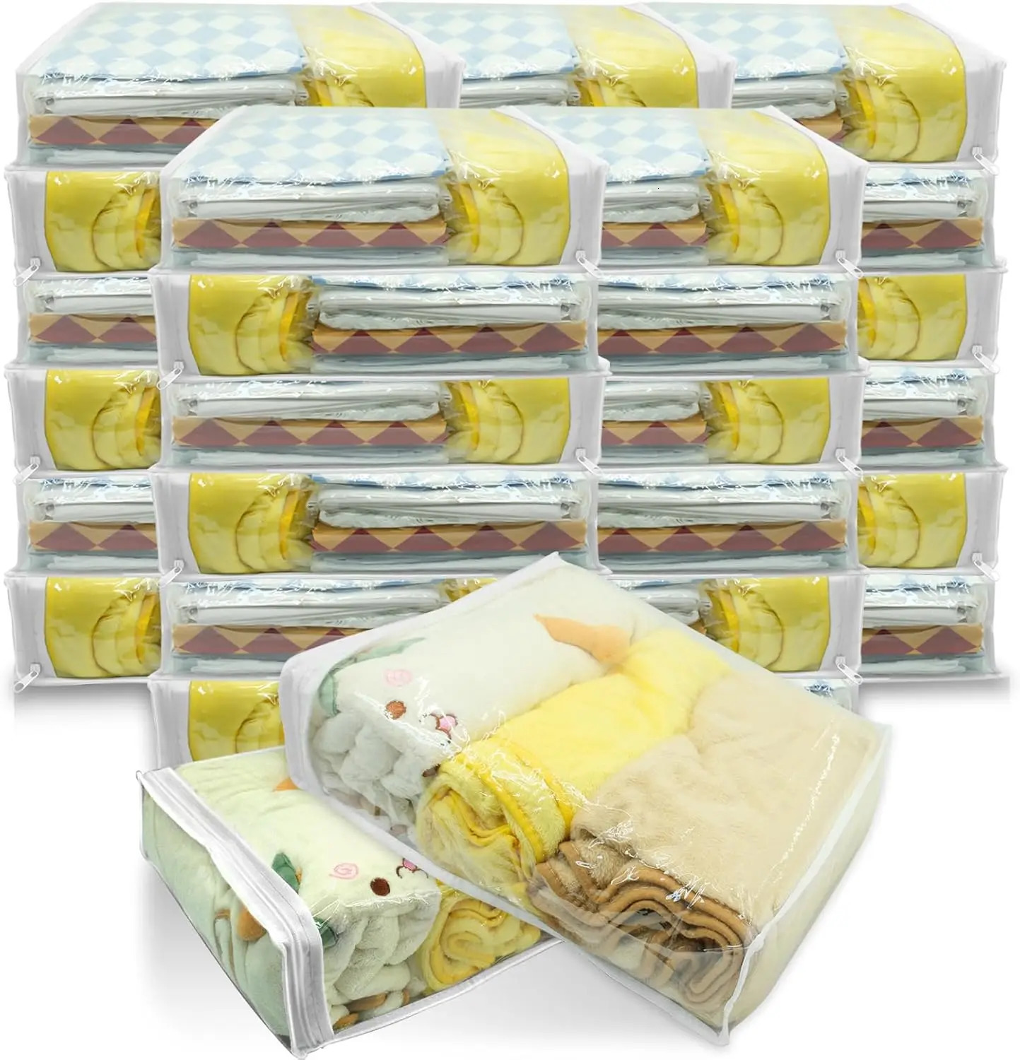 Ship from U.S. 32 piece transparent zipper storage bag - plastic sweater storage bag - reusable blanket storage bag bed sheet organizer 250227FBB