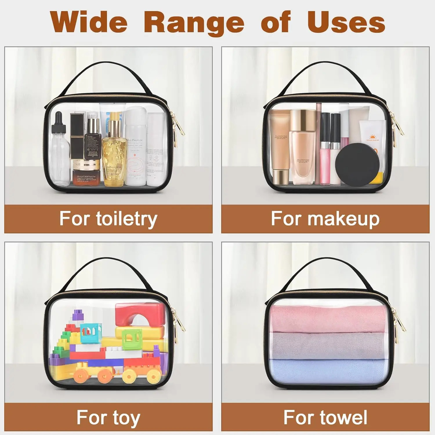 Ship from US 2 Pack Clear Makeup Bags with Handles Quart Size Toiletry PVC Cosmetic for Women and Men Carry 250227FBB