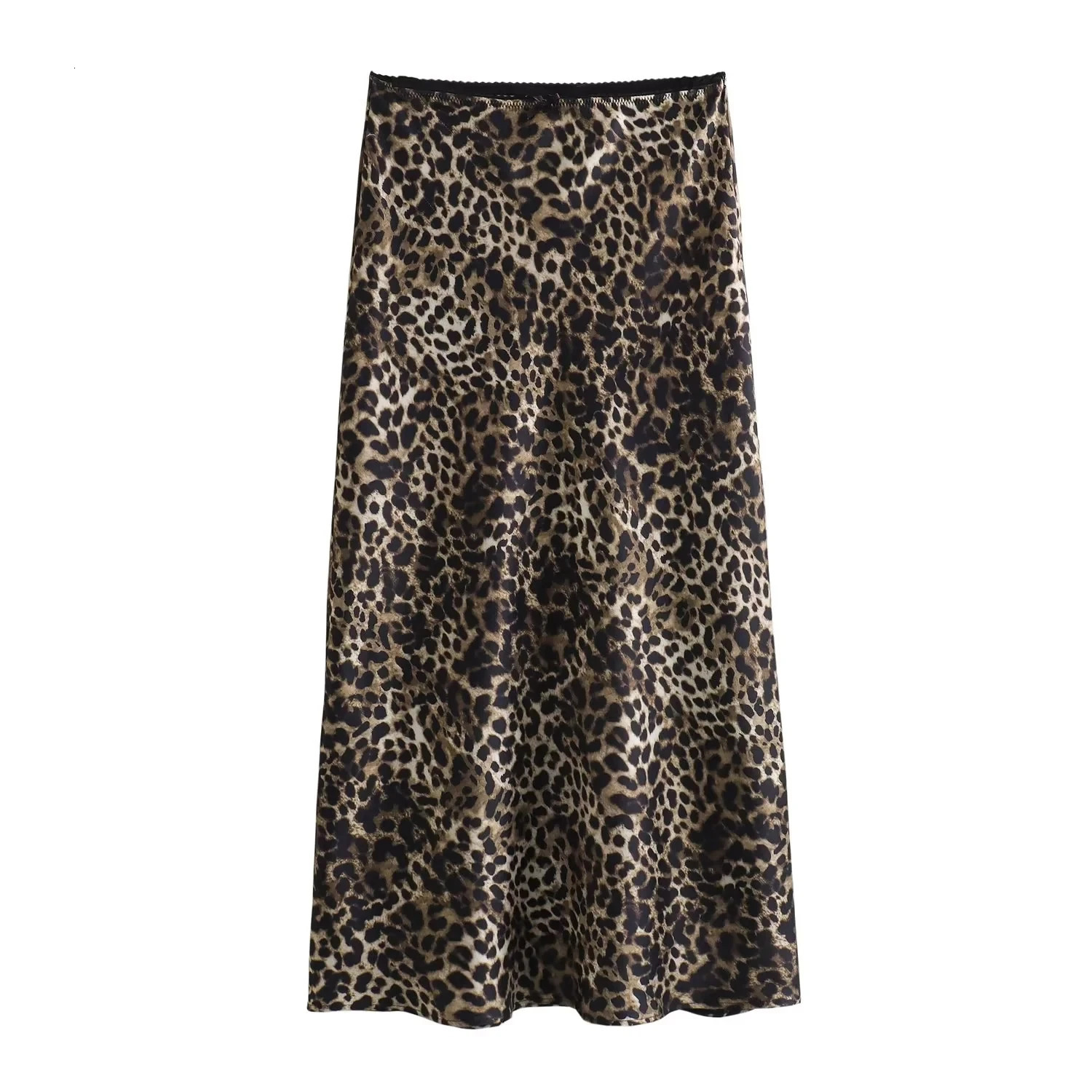 TRAF Skirts Woman Leopard Print Midi Skirt High Waist Vintage Long Skirts For Women Bow Fall Satin Skirt Elegant Womens Skirts 250224