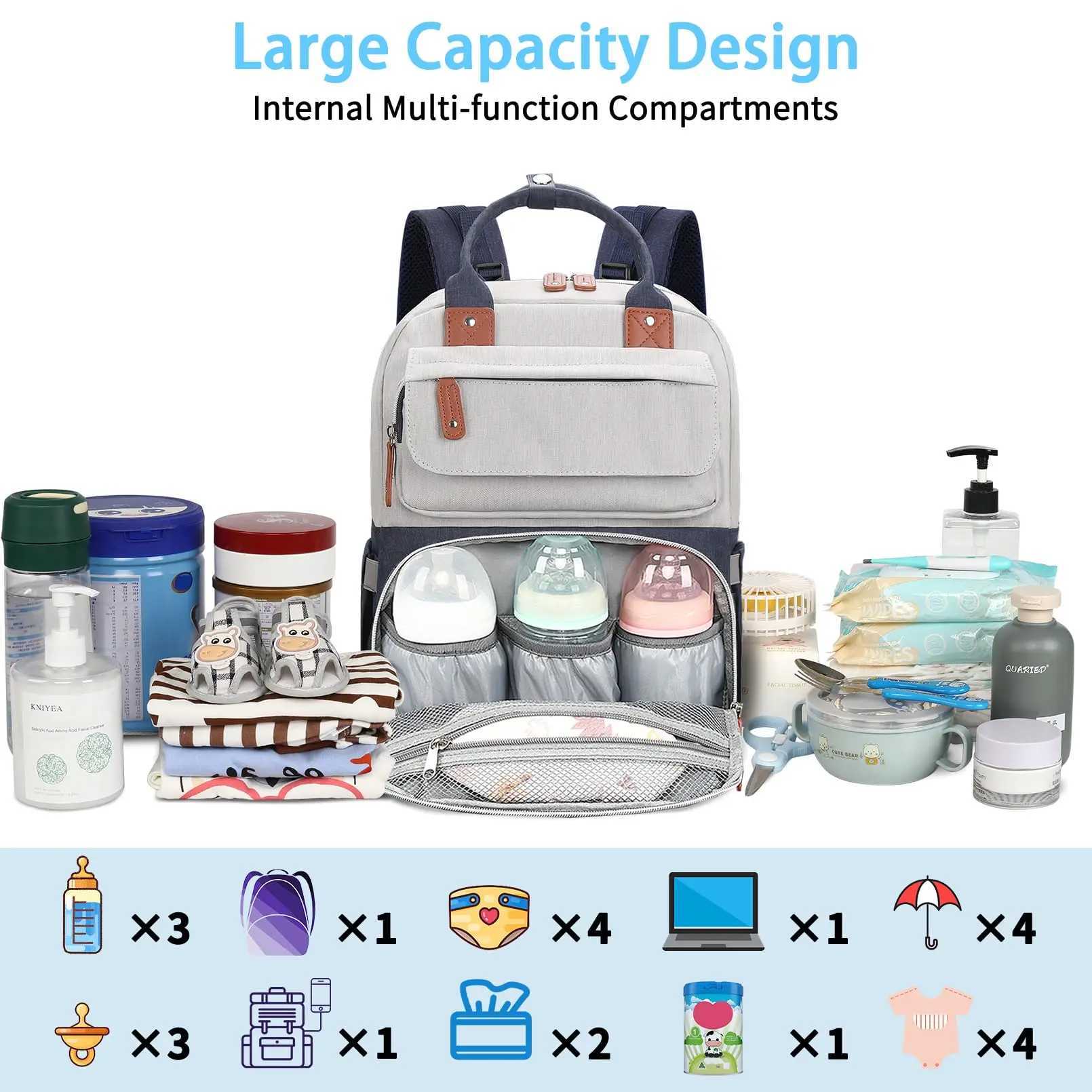 Diaper Bags Large Capacity Insulated Pockets Stroller Straps Water Resistant Durable Unisex Baby Diaper Bag To Travel Y250227QOEU