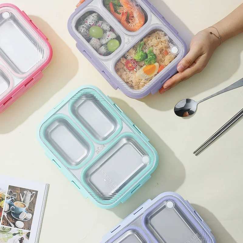 Stainless Steel Microwaveable Lunch Box Kids Compartments Bento Box Food Storage Container Thermal Lunch Box For School Office M250227