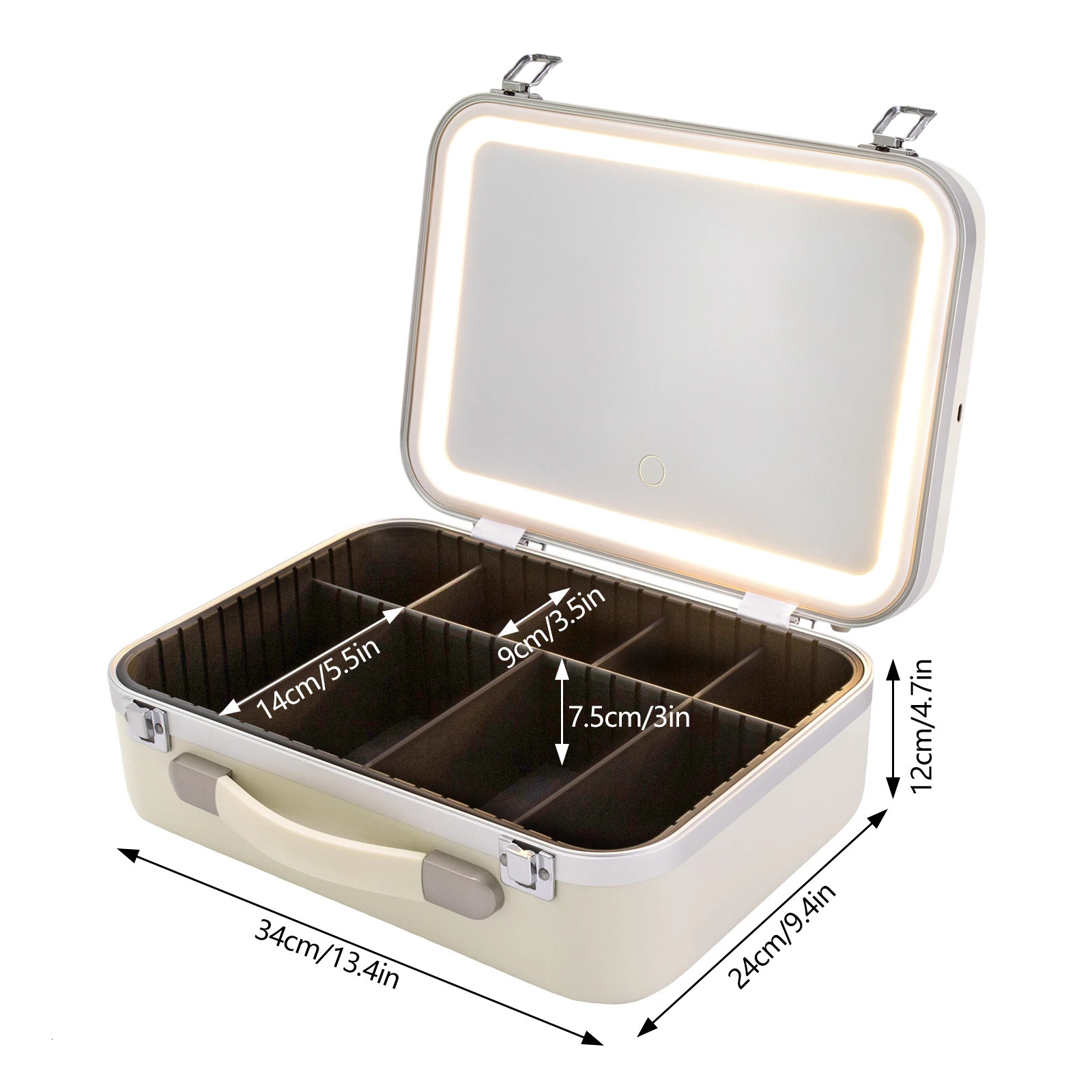 Ship from US White Makeup Organizer Box with Upgraded Halogen Light and Mirror Premium Cosmetic Storage Case 250227FBB