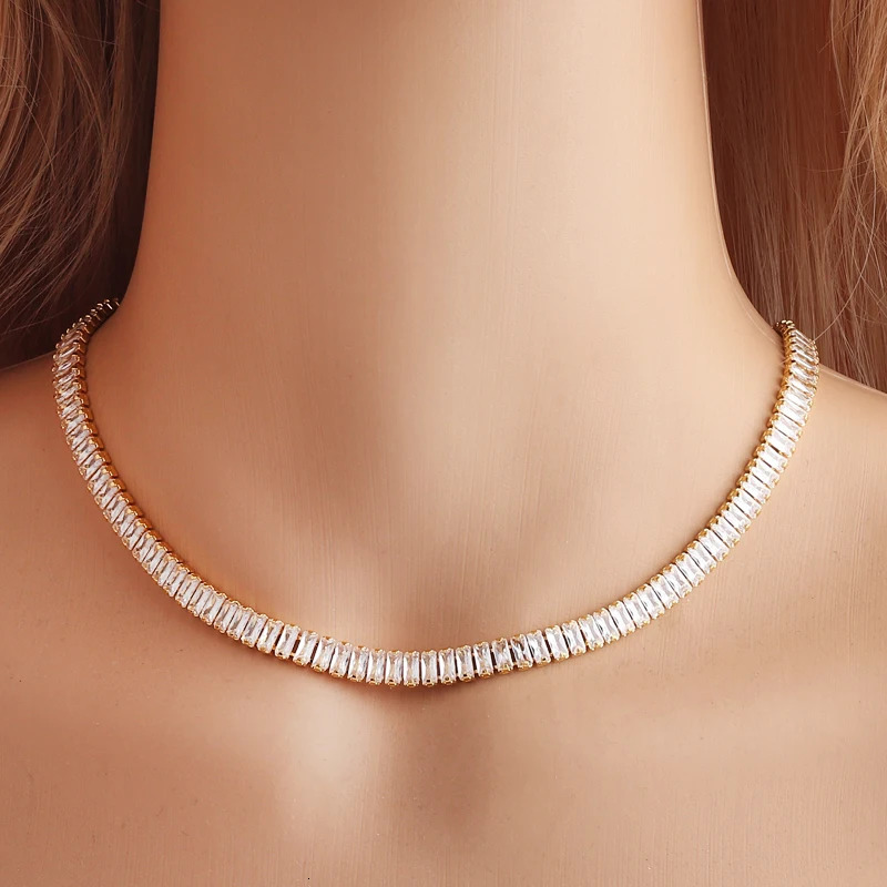 Wide CZ Tennis Choker Necklaces Women HipHop Iced Out AA Cubic Zirconia Gold Color Crystal Chain Female Jewelry on The Neck 250227