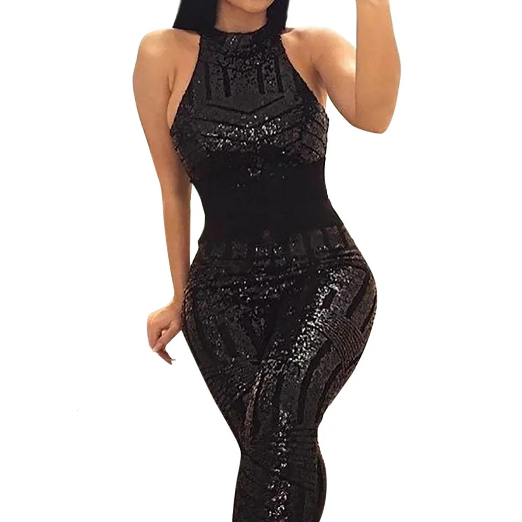 Sequin Off Shoulder Women Jumpsuit Oneck Sleeveless Casual Jumpsuits Rompers Sexy Clubwear Party Playsuits Combination Femme 250227