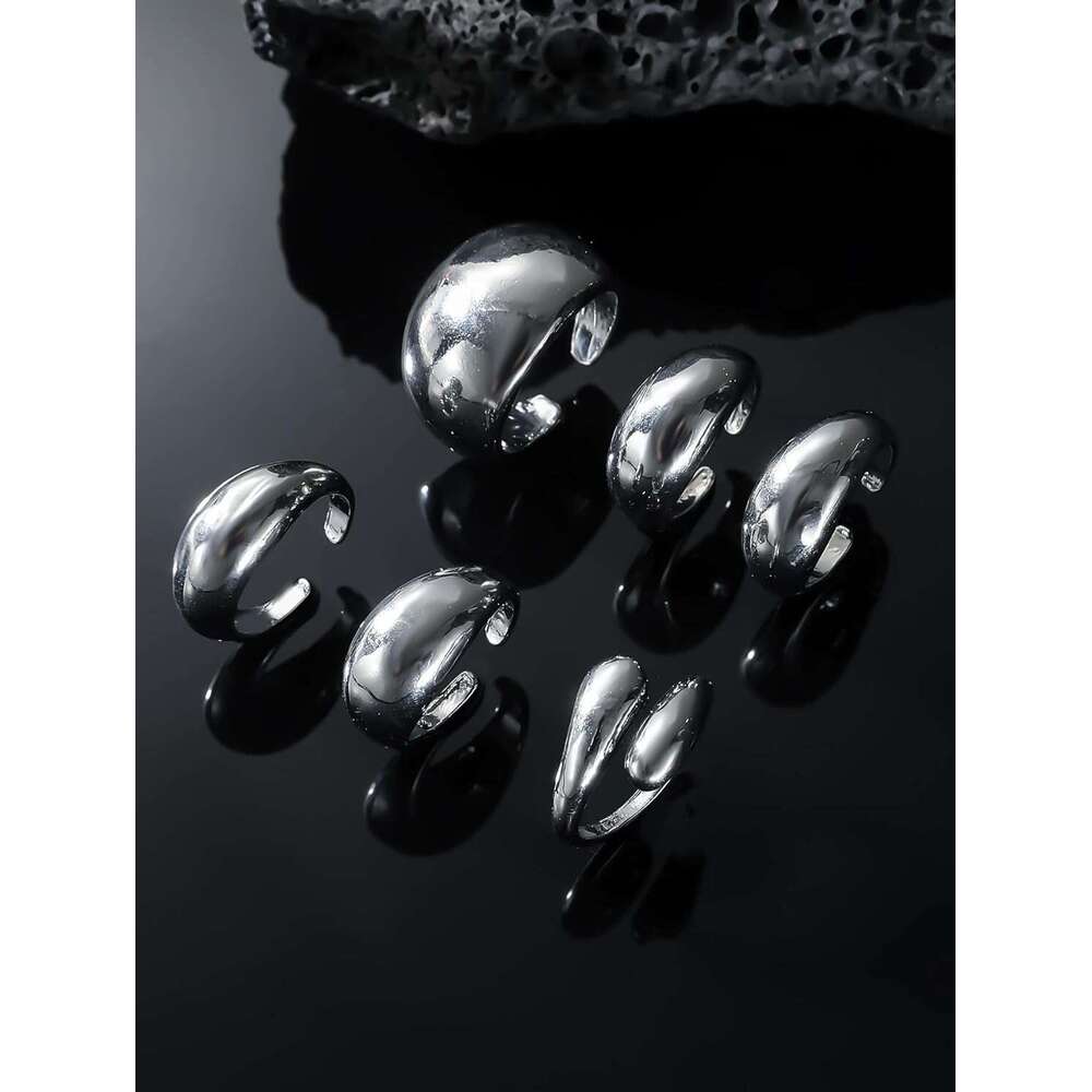 Statement for Women Thick Gold Rings Set Sier Chunky Jewelry Bold Dome Ring