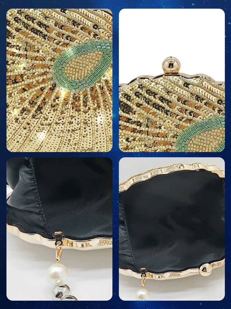 Fashionable womens clutch bag y ner shell sequin wallet wedding party dress elegant evening 250226
