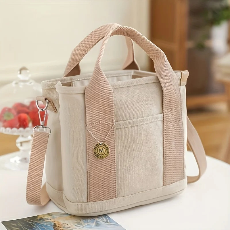 Ship from US Womens Fashion Canvas Handbag Fashionable Multi Pocket Suitable for Daily Use Perfect Lunch Bag with Comfortable Crossstraps 250227FBB