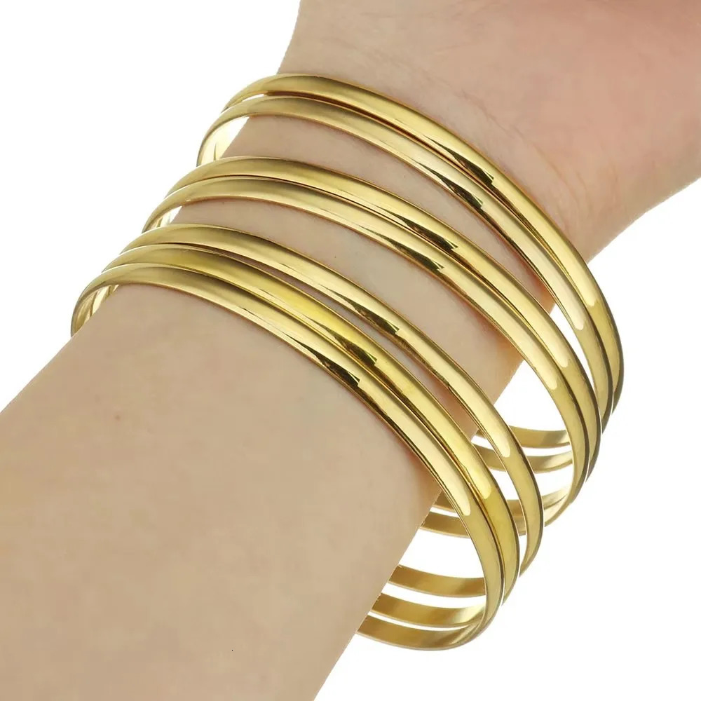7PCs/Set Fashion Roman style Stainless Steel Bangle gold color Lover Charm Bracelet for Women Gold Wide Cuff Bangle 250227