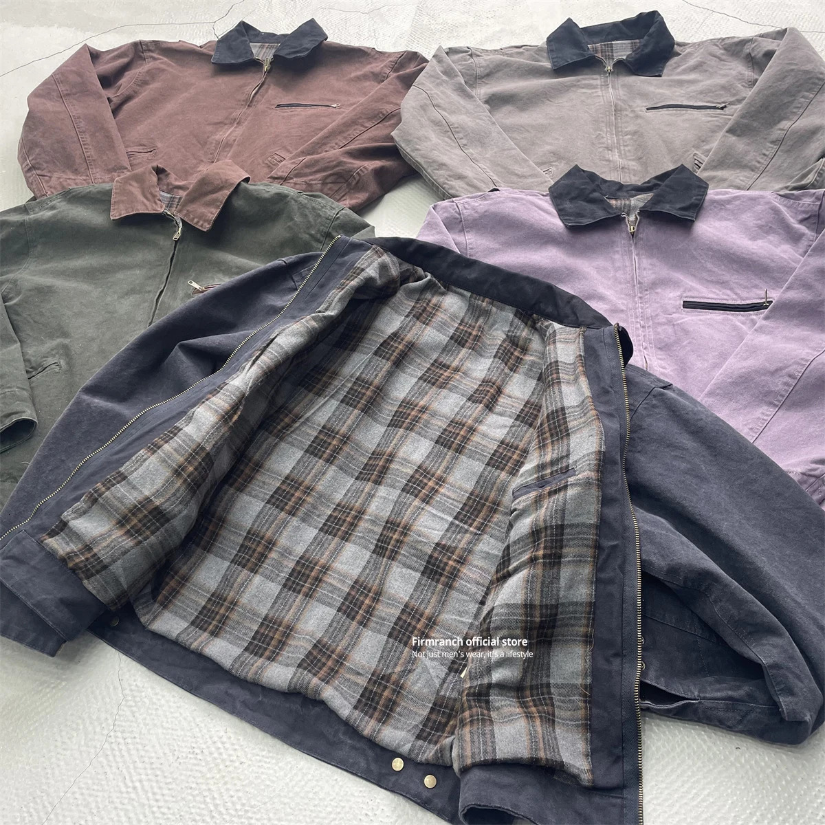 Spring And Autumn American Wash Do Old Detroit Cargo Jacket For Men Women Casual Cotton Canvas Coat With Plaid Inner 250225