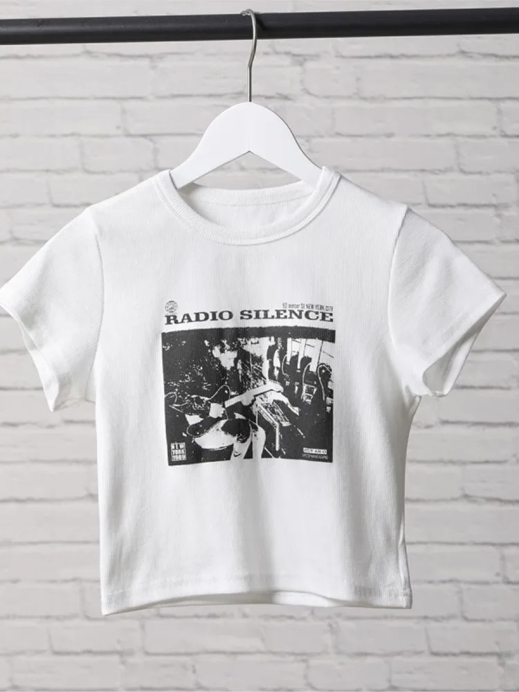 90S Vintage Classic Rock Graphic Tee Shirt Women Casual Round Neck Short Sleeve Cotton T Shirt Summer Sexy Slim Y2k Tops Chic 250227