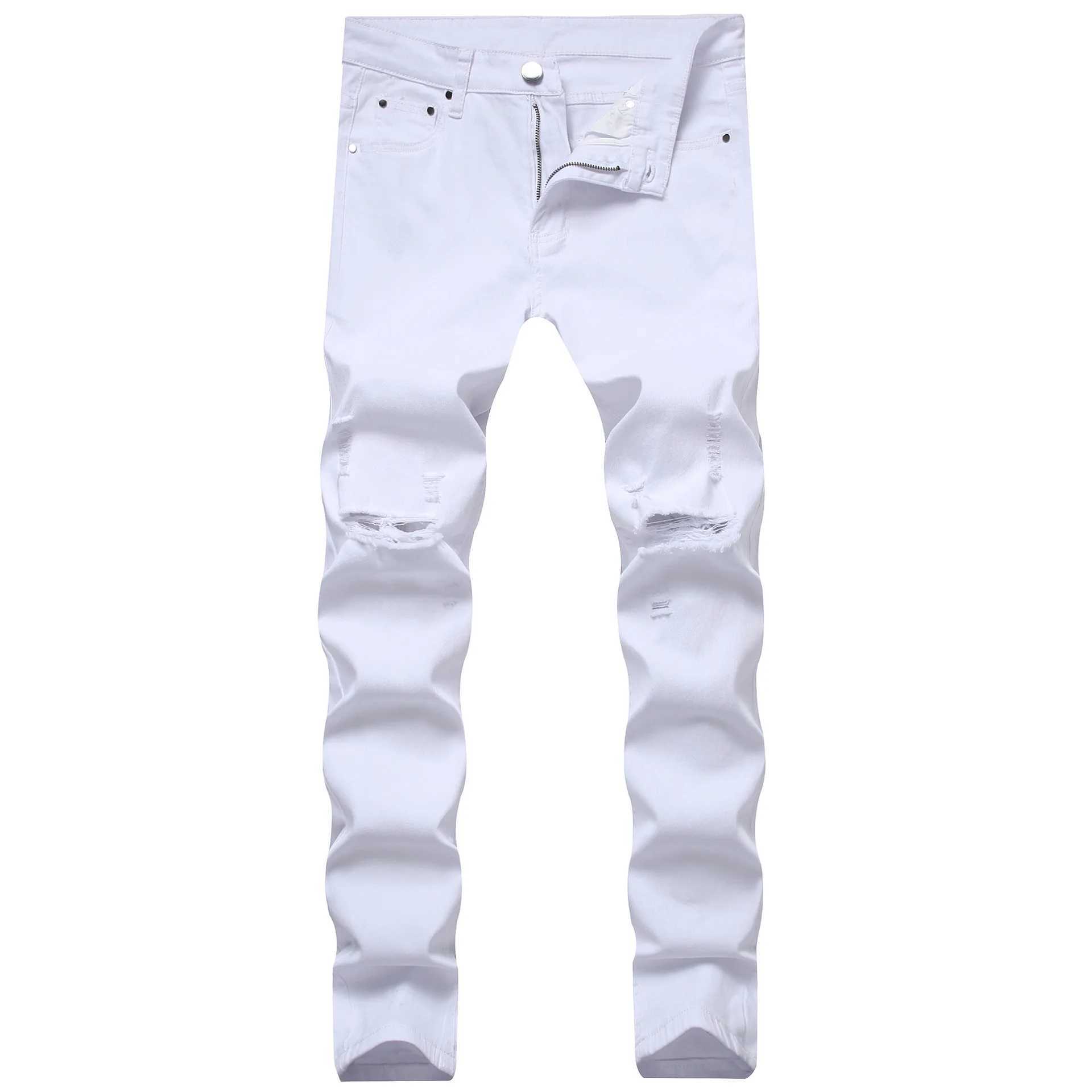 Punk Street Style Ripped Skinny Jeans Men Vintage Wash Solid Denim Trouser Mens Casual Slim Fit Pencil Denim Holes Pants 2024 X2502271