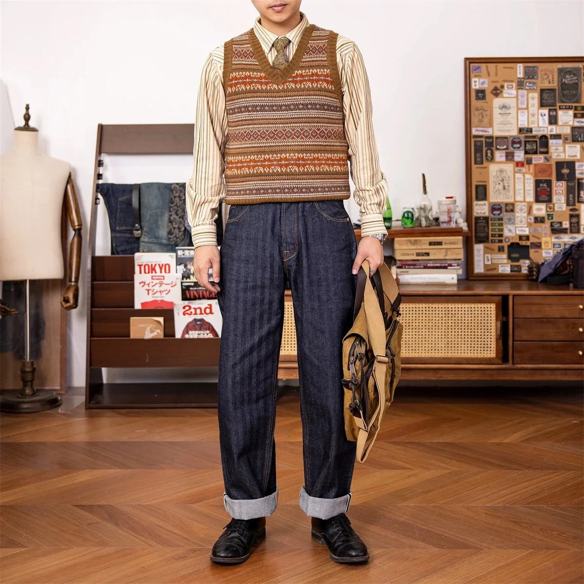 Red Tornado Fair Isle 100 Wool Knitted Vest Vintage Fashion VNeck Sweater Waistcoat For Men and Women 250225