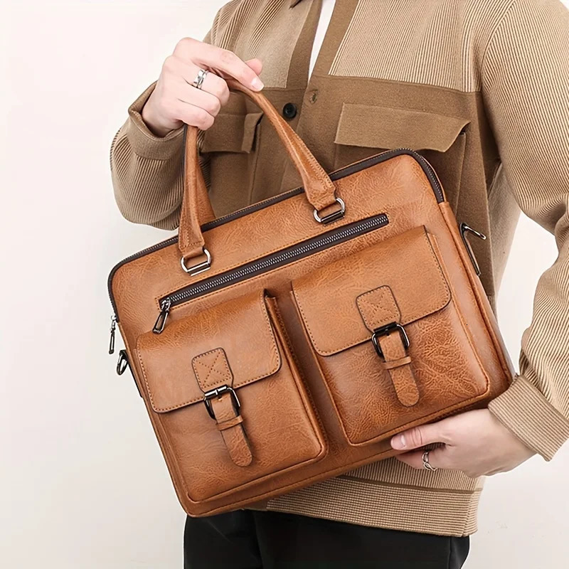 Ship from US Large capacity business handbag PU leather briefcase 250227FBB